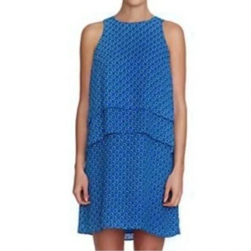 CeCe Layered Sleeveless Abstract Pattern Dress blue 6